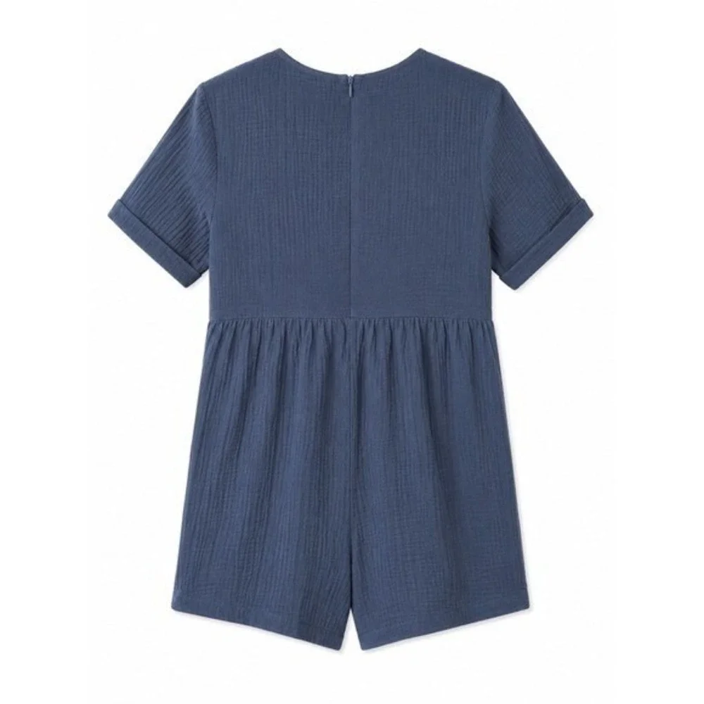 Cupshe Cotton Gauze V-Neck Babydoll Romper Blue XL‎